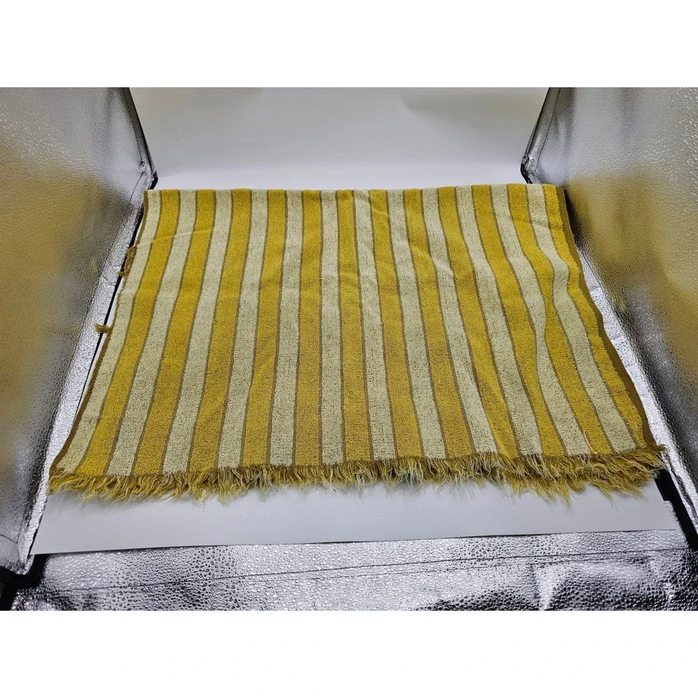Vintage Montgomery Ward Style House Yellow Striped Cotton Fringe Hand Towel 70s